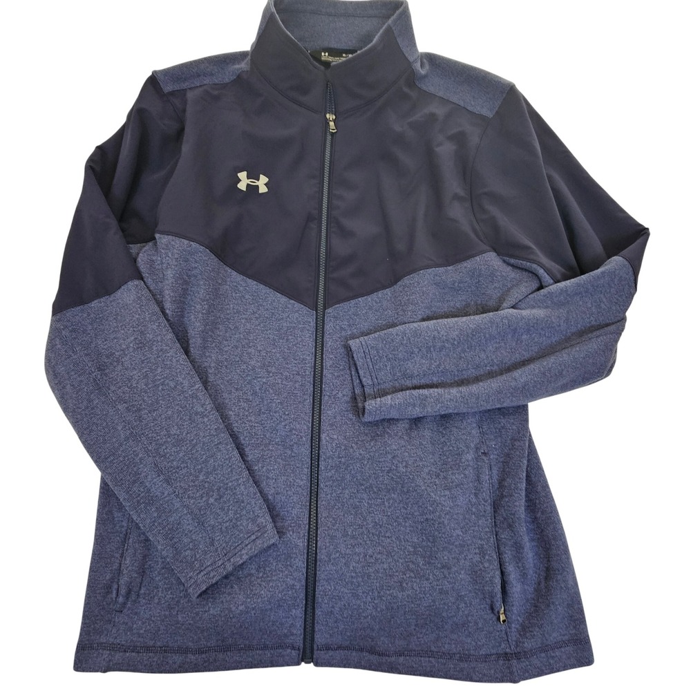 Under Armour Mens ColdGear Full Zip Hybrid Jacket Blue XL Loose Fit Mock Neck‎